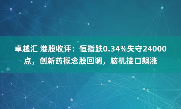 卓越汇 港股收评：恒指跌0.34%失守24000点，创新药概念股回调，脑机接口飙涨
